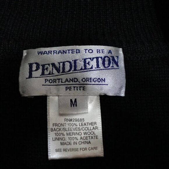 Vintage Pendleton Leather Sweater Jacket Women's Medium Petite Black Full Zip - Picture 3 of 7